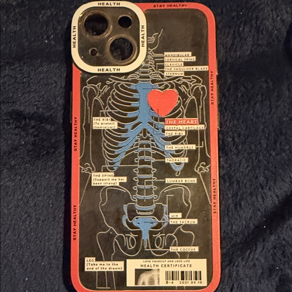 Health Skeleton Heart Protective Phone Case - Black & Red